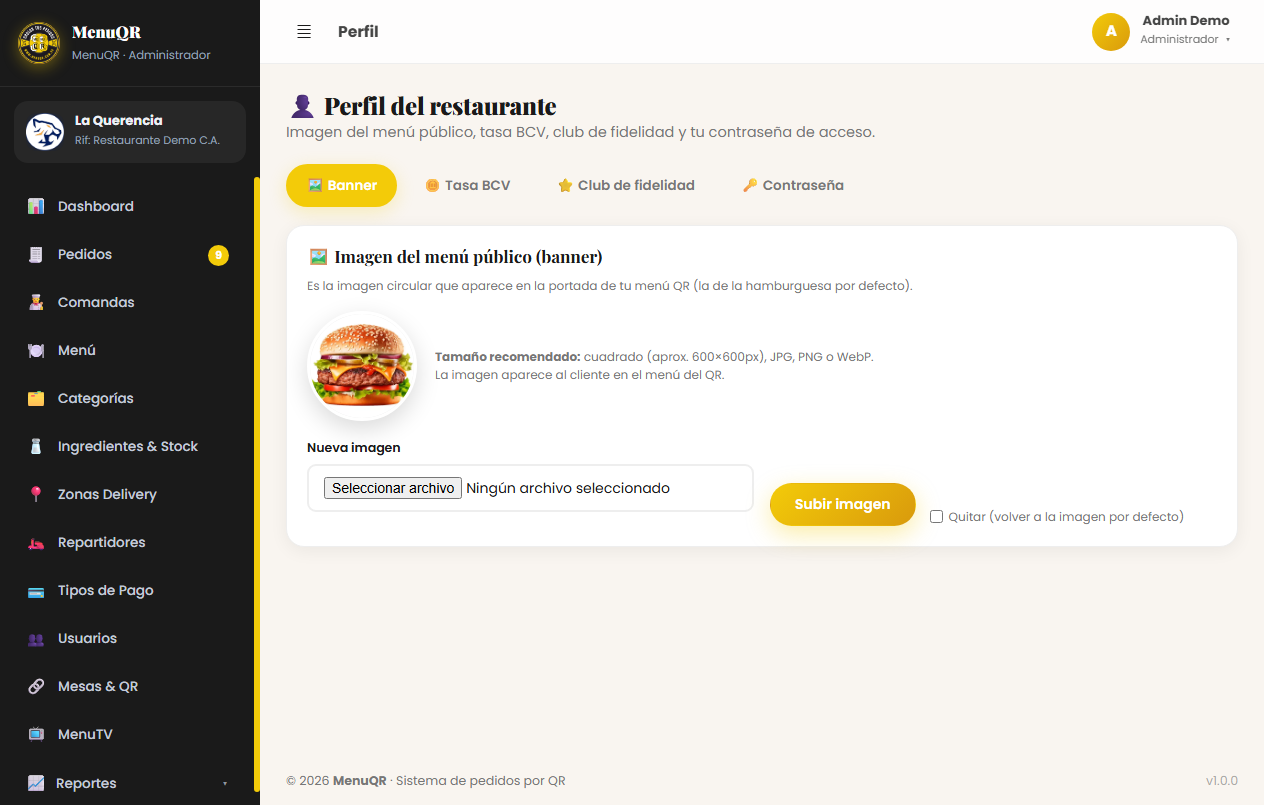 Captura: Perfil del restaurante